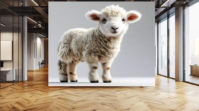 Fluffy lamb with soft white wool showcased in 3D against a clean white backdrop Wall mural