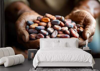 Freshly harvested cocoa beans for organic chocolate creation Wall mural