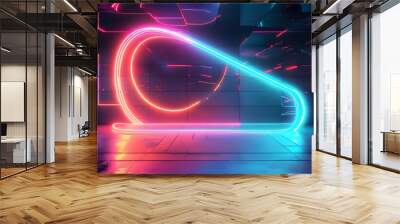 Futuristic neon space background featuring glowing shapes and lines with vibrant light reflections for a high-tech aesthetic Wall mural