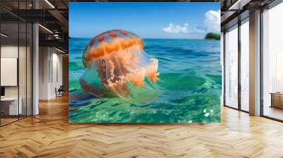 Graceful jellyfish gliding through the crystal-clear waters of the Caribbean Sea Wall mural