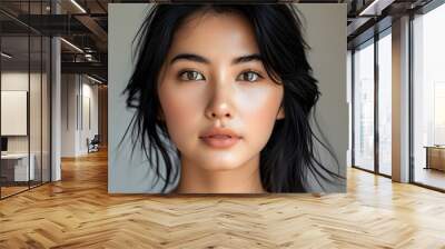 Natural beauty of an Asian woman showcasing her authentic expression, ideal for health and beauty product promotions Wall mural