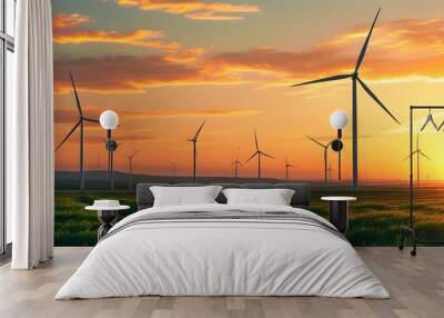 Renewable Wind Energy at Sunset: A Vision for Green Power and Sustainable Future Wall mural