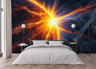 Spectacular display of a solar flare illuminating the cosmos with intense light and plasma, highlighting the wonders of solar activity and magnetic storms Wall mural