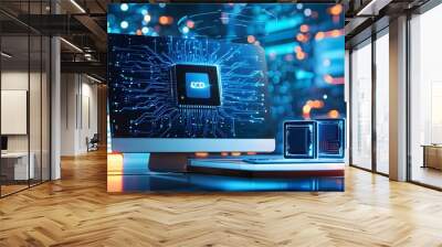 The computer and circuit board background with a sense of future technology reflects the atmosphere of the digital era. Wall mural