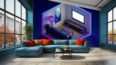 Isometric 3d render of a living room Wall mural