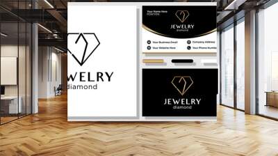 Jewelry diamond symbol luxury gemstone gold with business card template  Wall mural