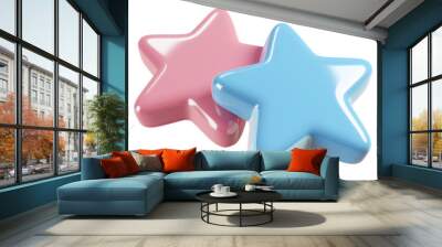 3D icon of two stars isolated on a transparent background in a cartoon style with simplified forms. Wall mural