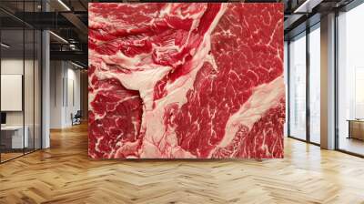 A close-up view of a steak reveals light beige and pink tones, with detailed subjects and rough clusters. Wall mural