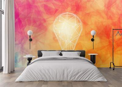 A light bulb image, for a vector inspirational pattern, is isolated on a white background, cross-processing/processed aesthetics, crystal cubism, and colors of light orange and magenta. Wall mural