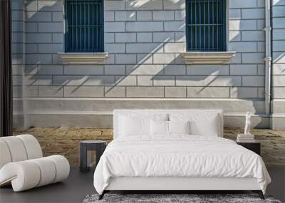 white wall and cobblestone street Wall mural