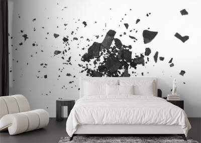 Black coal chunks, shattered pieces isolated on white background and texture, top view Wall mural