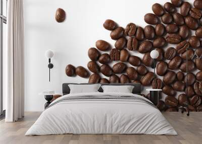 Coffee beans isolated on white background, top view Wall mural