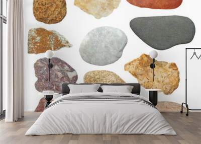 Collection rocks isolated on white background Wall mural