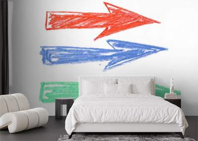 Colorful arrow set and collection drawn with chalk isolated on white background Wall mural