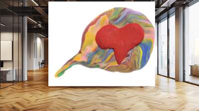 Colorful modeling light clay in shape speech bubble and heart, isolated on white, clipping Wall mural