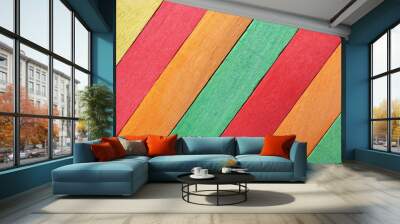 Colorful wooden board, plywood planks background and texture Wall mural