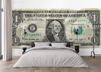 Crumpled one dollar bill isolated on white background Wall mural