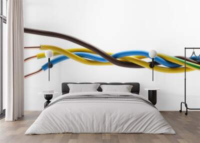 Cut insulated colorful wires isolated on white background Wall mural