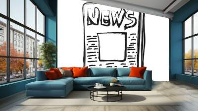 doodle  newspaper with blank photo, empty reportage,  illustration design element Wall mural