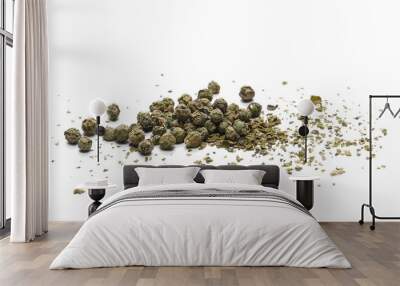 Dry green pepper pile, peppercorn isolated on white Wall mural