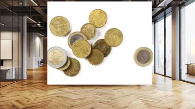 Euro coins, money isolated on white background, top view Wall mural