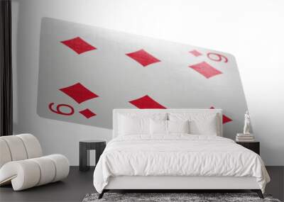 Flying playing card for poker and gambling, six diamond isolated on white, clipping path Wall mural