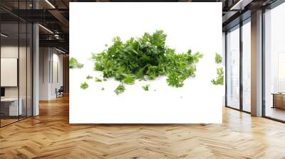 Fresh green chopped parsley leaves isolated on white background Wall mural