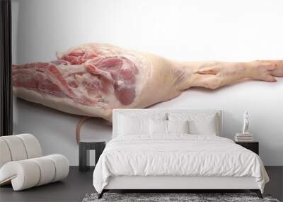 Fresh raw pig leg meat isolated on white background Wall mural