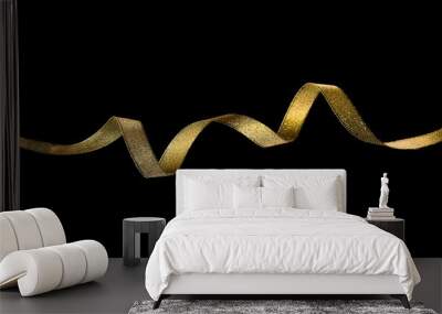 Golden ribbon isolated on black background and texture, with clipping path Wall mural