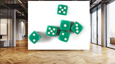 Green gambling dice, macro isolated on white background, top view Wall mural