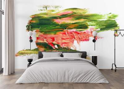 Grunge green red brush strokes oil paint isolated on white background, clipping path Wall mural