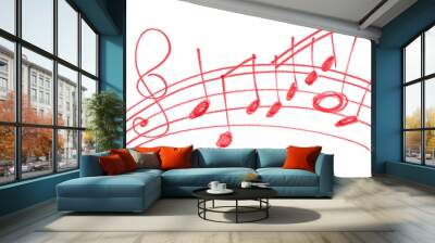 Grunge hand draw shape music notes, icons isolated on white, red marker Wall mural