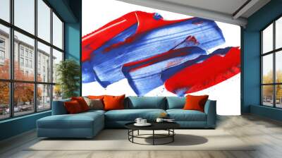 Grunge red blue brush strokes oil paint isolated on white background, clipping path Wall mural