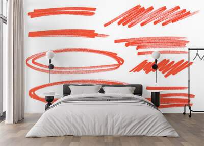 Grunge scribble circle, ellipse, lines, red marker isolated on white background Wall mural