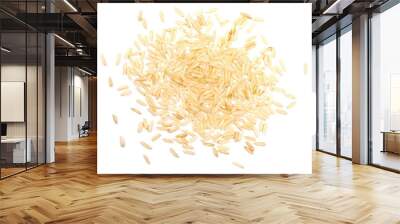 Integral, long grain brown rice pile isolated on white background, top view Wall mural