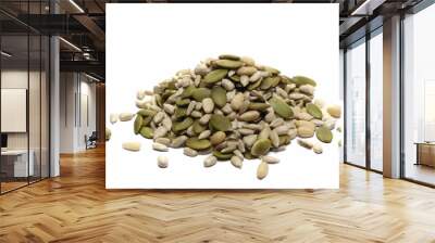 Mix seed, pumpkin seeds, sunflower seeds and pine nuts isolated on white Wall mural