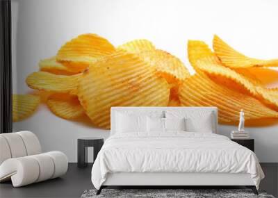 Pepper, paprika flavored potato chips, crisps isolated on white background Wall mural