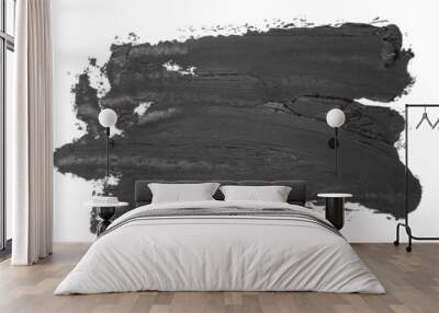 photo black grunge brush strokes oil paint isolated on white Wall mural