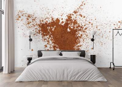 Pile cocoa powder isolated on white, top view Wall mural