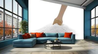 Pile sugar crystal with wooden spoon isolated on white Wall mural