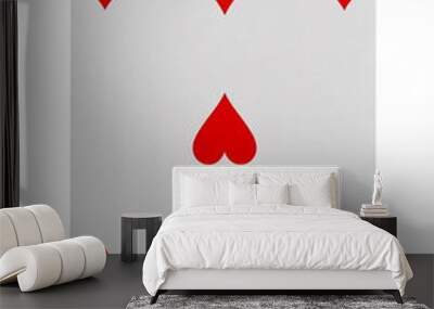 Playing card for poker, gambling and casinos, red hearts isolated on white background with clipping path Wall mural