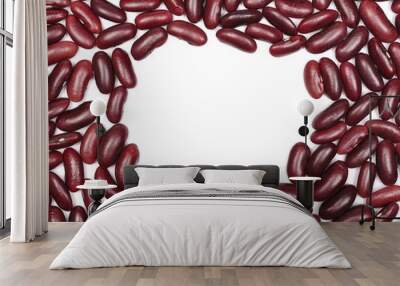 Red kidney beans frame and border isolated on white background, top view Wall mural