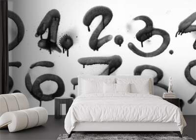 Set black spray stain number isolated on white background, photo with clipping path Wall mural