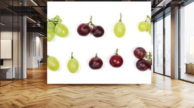 Set dark grapes, isolated on white background, top view Wall mural