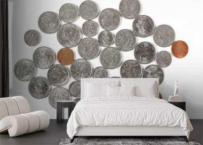 Set dollars metal, cash money, coin isolated on white, top view Wall mural