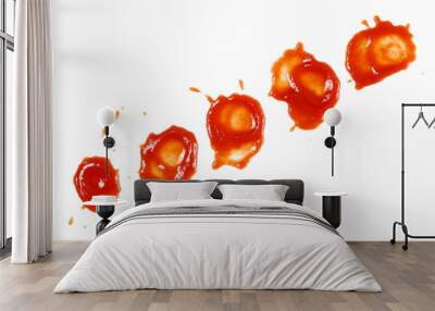 Set ketchup splashes, stains isolated on white, tomato pure texture Wall mural