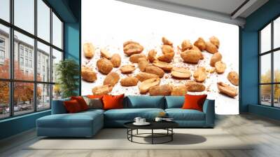 Spicy roasted peanuts with pepper powder isolated on white background Wall mural