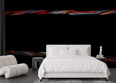 Telecommunication network cables, wires isolated on black background Wall mural