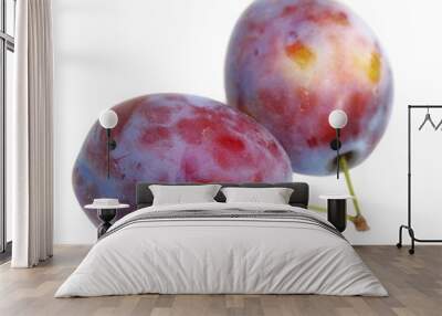 two fresh plum isolated on white background, with clipping path Wall mural