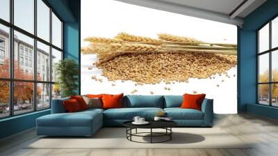 Wheat ears and seeds, grains isolated on white background Wall mural